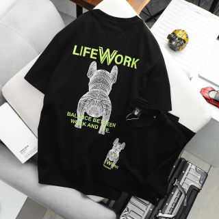 BIGSIZE - Áo thun nam tay ngắn chất thun cotton 100% bigsize 75kg - 120kg in chữ LIFE WORK