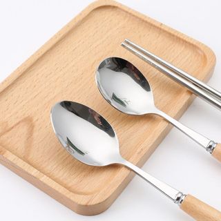 Bộ 3 thìa dĩa đũa inox cán gỗ bộ dụng cụ thìa dĩa và đũa ăn cơm sang trọng