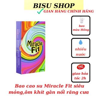 Bao cao su Sagami MIRACLE FIT siêu mỏng kiểu dáng 3D ôm khít gân nổi hình răng cưa ,màu Hồng không mùi size nhỏ 49mm loại 5 cái