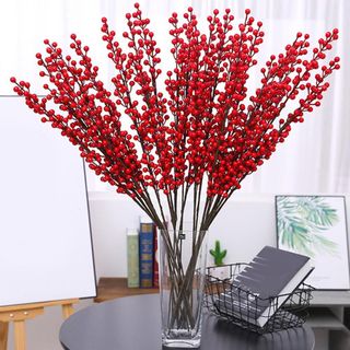 Cành đào bông đỏ hoa giả trang trí đào bông đỏ dùng cho ngày lễ tết loại đẹp dài 90cm