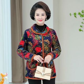 Áo Khoác Đệm Cotton Nhung Dày Dặn Cỡ Lớn Dành Cho Phụ Nữ Trung Niên 50-60 Tuổi