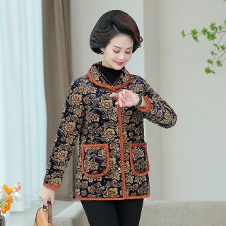 Áo Khoác Đệm Cotton Nhung Dày Dặn Cỡ Lớn Dành Cho Phụ Nữ Trung Niên 50-60 Tuổi