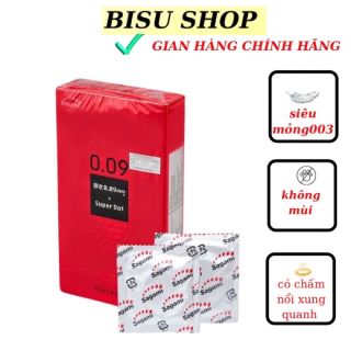 Bao cao su Sagami Supper Dot 0.09 ôm khít một lần thắt có chấm nổi tăng khoái cảm size to 53mm hàng Nhật Bản chính hãng hộp 10 cái