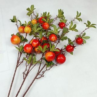 Cành lựu đỏ nhân tạo Hoa giả nhân tạo trang trí phòng hình cành quả lựu đỏ 6 và 7 quả
