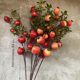 Cành lựu đỏ nhân tạo Hoa giả nhân tạo trang trí phòng hình cành quả lựu đỏ 6 và 7 quả