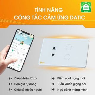 Công tắc thông minh cảm ứng WIFI 2 Nút Kèm ổ cắm DATIC
