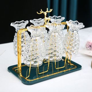 Khay úp cốc nước khung vàng đế xanh hứng nước Khay đựng cốc nước tay cầm hình hươu sang trọng