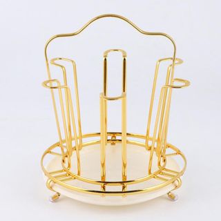 Khay đựng cốc nước hình tròn kèm giá đỡ trắng khung kim loai mạ vàng Giá úp cốc sang trọng đẹp có đế hứng nước