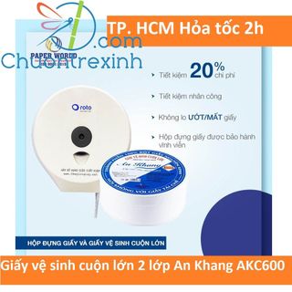 Giấy vệ sinh cuộn lớn 2 lớp AN KHANG AKC600 CARO THẾ GIỚI GIẤY 100% bột giấy nguyên sinh giá rẻ cam kết hàng chất lượng giấy vệ sinh công nghiệp giấy vệ sinh tan nhanh trong nước giá rẻ