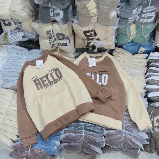 Áo ssweater phối raplang in hello form dưới 65kg