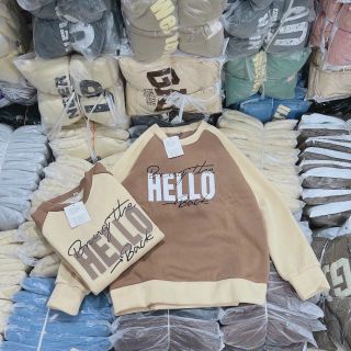 Áo ssweater phối raplang in hello form dưới 65kg
