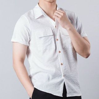 Áo Sơ Mi Nam Ngắn Tay Cổ Bẻ Túi Hộp Chất Vải Đũi Cực Mát OBAHA 04