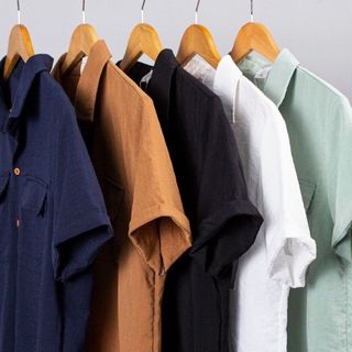 Áo Sơ Mi Nam Ngắn Tay Cổ Bẻ Túi Hộp Chất Vải Đũi Cực Mát OBAHA 04