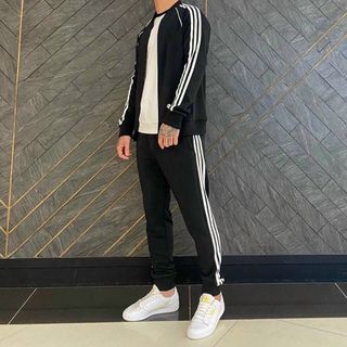 Bộ Quần Áo Thể Thao Thu Đông Cổ Bomber Có Khóa Kẻ Sọc Chất Liệu Vải POLY Da Cá Cao Cấp 08