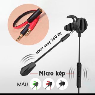 Tai nghe Gaming nhét tai có dây có mic G6 MÀU ĐEN, âm thanh vòm 3D với màng loa 10mm cho âm thanh siêu thực, jack 3.5mm, micro kép