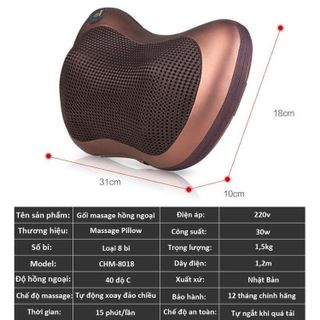 Gối massage 8 bi hồng ngoại đa năng