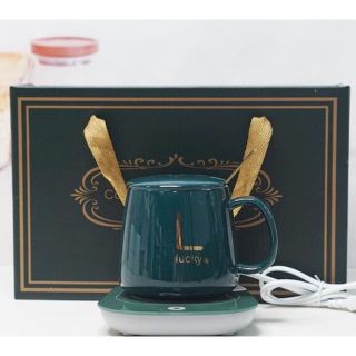 Bộ cốc sứ hâm nóng kèm thìa, bộ cốc sứ có đế điện hâm nóng