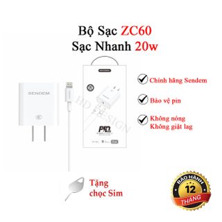 Bộ Củ Cáp Sạc Nhanh 20W ZC60 , Bộ Sạc IP Chính Hãng SENDEM - Sạc Nhanh - An Toàn - Không Nóng Máy giá sỉ