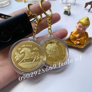 Bộ Móc Khóa Đồng Xu ÚC 12 Con Giáp Mạ Vàng, móc khóa xe máy, xe oto, móc khóa cửa phong thủy
