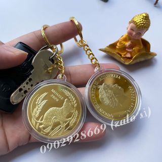Bộ Móc Khóa Đồng Xu ÚC 12 Con Giáp Mạ Vàng, móc khóa xe máy, xe oto, móc khóa cửa phong thủy