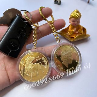 Bộ Móc Khóa Đồng Xu ÚC 12 Con Giáp Mạ Vàng, móc khóa xe máy, xe oto, móc khóa cửa phong thủy