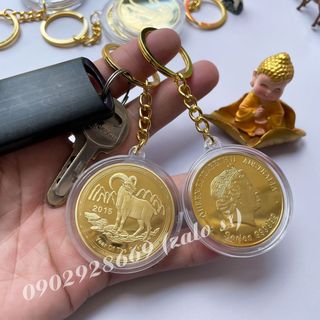 Bộ Móc Khóa Đồng Xu ÚC 12 Con Giáp Mạ Vàng, móc khóa xe máy, xe oto, móc khóa cửa phong thủy