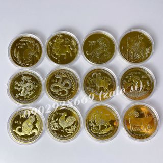 [Quà Tặng Tết] Bộ Xu Úc 12 Con Giáp Mạ Vàng Kèm Hộp, Quà Tặng Ý Nghĩa, Độc Đáo