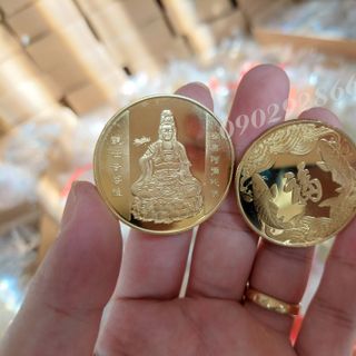 Đồng Xu Hình Phật Bà Quan Âm Mạ Vàng Giá Sỉ, Giá Bán Buôn