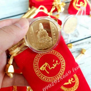 Đồng Xu Hình Phật Bà Quan Âm Mạ Vàng Giá Sỉ, Giá Bán Buôn