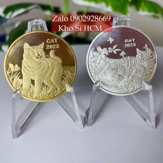 Cặp Xu Úc Hình Con Mèo Mạ Vàng, Bạc 2023, giá sỉ giá bán buôn xu Úc hình con mèo 2023