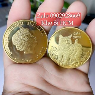 Cặp Xu Úc Hình Con Mèo Mạ Vàng, Bạc 2023, giá sỉ giá bán buôn xu Úc hình con mèo 2023