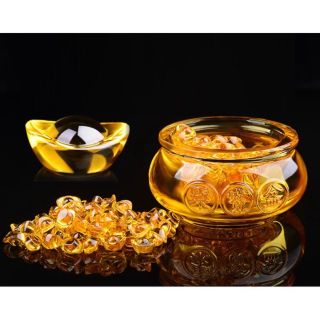 Hũ Vàng Thần Tài Pha Lê (Cỡ Nhỏ 6cm), Tụ Bảo Bồn Lưu Ly, Chiêu Lộc Tụ Tài -- Vật Phẩm Phong Thuỷ🌸🌸