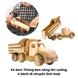 Bộ 4 Xe Công Trình Siêu Đẳng ( Xe Ben, Xe Cẩu, Xe Đầu Kéo, Xe Xúc ) Chất Liệu 100% Gỗ Tự Nhiên - Chàng Trai Gỗ