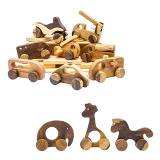 Set Đồ Chơi Xe Gỗ Và Thú Gỗ, Bánh Xe Di Chuyển, 100% Gỗ Tự Nhiên - Đồ Chơi Gỗ Chàng Trai Gỗ