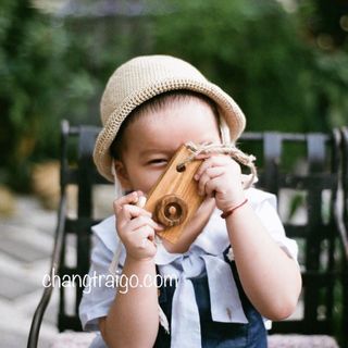 Set 2 Món Máy Ảnh và Chú Chó Lắc Tai Đồ Chơi Chàng Trai Gỗ