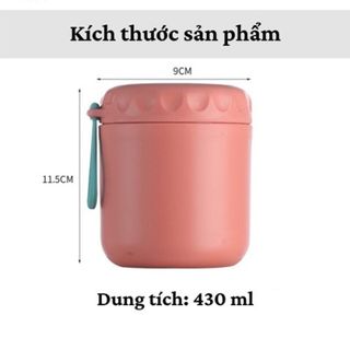 Bình Ủ Cháo ELEGANCE Giữ Nhiệt dung tích 430ml Tặng Kèm Thìa Màu Hồng Pastel Cao Cấp Lõi Inox 304 Không Gỉ