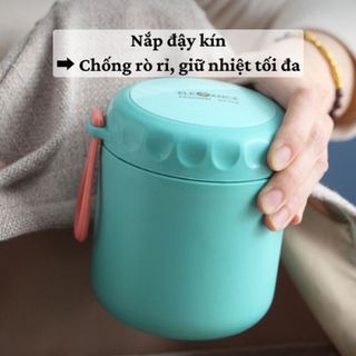 Bình Ủ Cháo ELEGANCE Giữ Nhiệt dung tích 430ml Tặng Kèm Thìa Màu Hồng Pastel Cao Cấp Lõi Inox 304 Không Gỉ