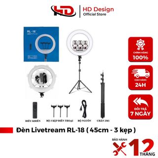 Bộ Đèn Live Stream RL 18 Size 45cm + Chân Đèn + Kẹp Điện Thoại - Chính Hãng HD DESIGN giá sỉ