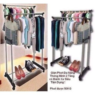 Cây Phơi Đồ Inox Thông Minh Gấp Gọn, Giàn Phơi Quần Áo Có Bánh Xe