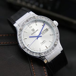 Đồng hồ cơ nam dây da chính hãng Pagini PA1852, đồng hồ unisex automatic mặt tròn đính đá sang trọng.