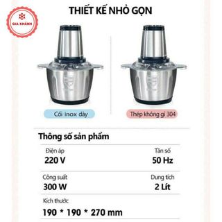 Máy Xay Thịt Đa Năng Cối 2L Inox 304, 4 Lưỡi Dao Thép Không Gỉ,Say Sinh Tố Thịt, Cá, Rau Củ Hoa Quả - LD2111