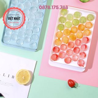 Khay Làm Đá Viên Tròn Có Nắp, Khuôn Làm Thạch Làm Đá Hoa Quả Trái Cây Để Tủ Lạnh, Hàng Việt Nhật Cao Cấp 6978