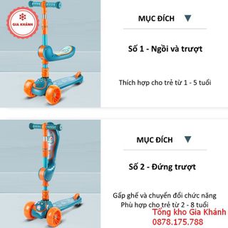 Xe Trượt Scooter Đa Năng Phát Sáng Cho Bé Từ 2 Đến 8 Tuổi - Xe Thăng Bằng Có Nhạc, Ghế Nhún Cho Trẻ LD2123