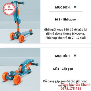 Xe Trượt Scooter Đa Năng Phát Sáng Cho Bé Từ 2 Đến 8 Tuổi - Xe Thăng Bằng Có Nhạc, Ghế Nhún Cho Trẻ LD2123