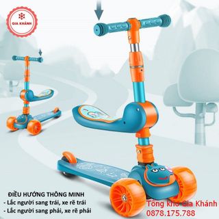 Xe Trượt Scooter Đa Năng Phát Sáng Cho Bé Từ 2 Đến 8 Tuổi - Xe Thăng Bằng Có Nhạc, Ghế Nhún Cho Trẻ LD2123