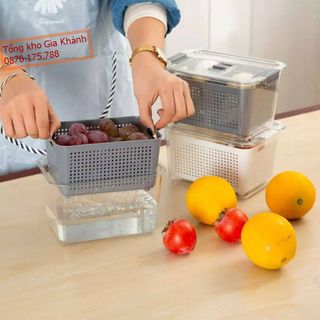 Hộp Đựng Thực Phẩm 2 Lớp, Bảo Quản Thức Ăn, Có Lỗ Thoát Nước Thoát Khí Dễ Dàng