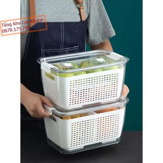 Hộp Đựng Thực Phẩm 2 Lớp, Bảo Quản Thức Ăn, Có Lỗ Thoát Nước Thoát Khí Dễ Dàng