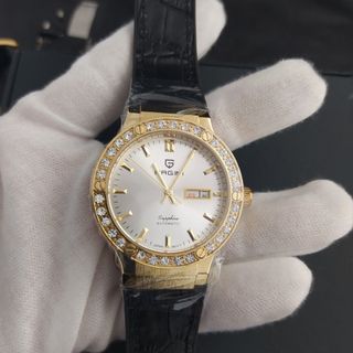 Đồng hồ cơ nam dây da chính hãng Pagini PA1852, đồng hồ unisex automatic mặt tròn đính đá sang trọng.