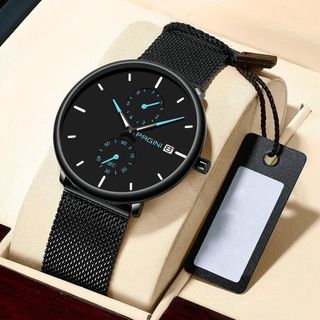 Đồng Hồ Nam Pagini PA9966 dây thép lụa Titanium thời trang Cao Cấp, kim dạ quang có lịch ngày Full Box