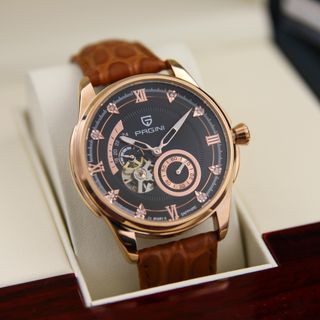 Đồng Hồ Cơ Nam máy Automatic Pagini PA3377 dây da cao cấp, đồng hồ thời trang Nam chống nước nhống xước cực tốt.